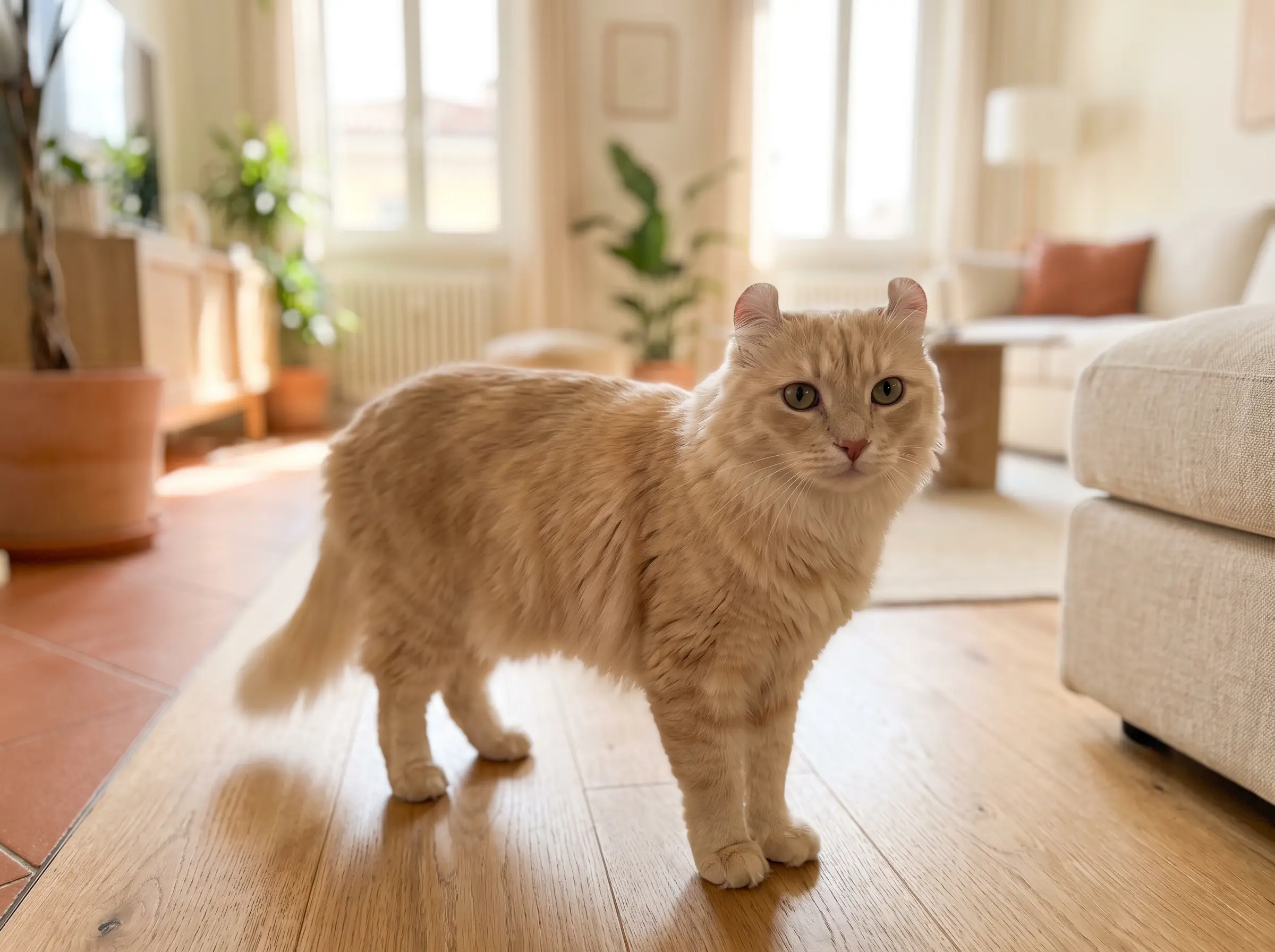 American Curl appena toelettato in un ambiente domestico