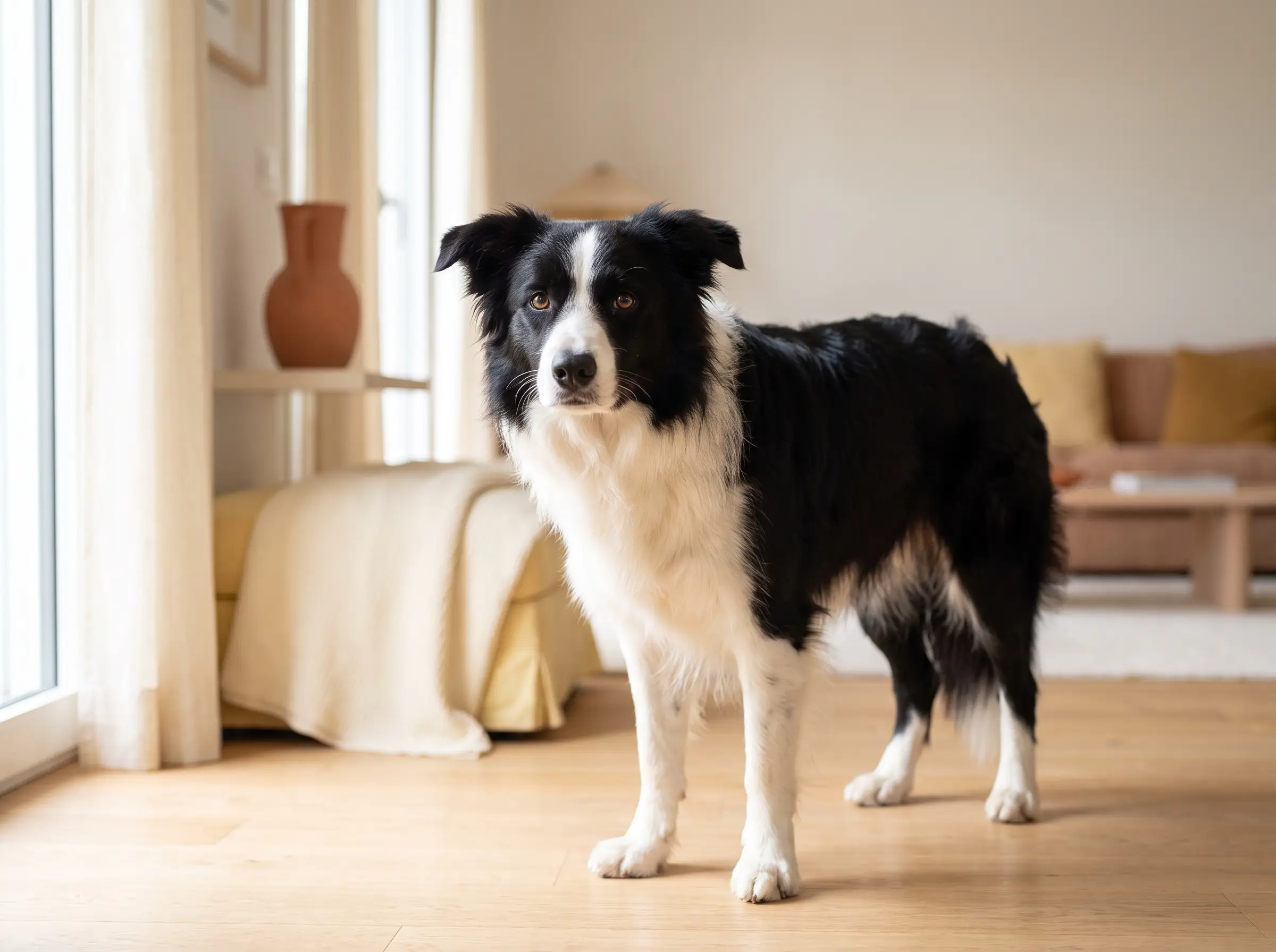 Border Collie appena toelettato in un ambiente domestico