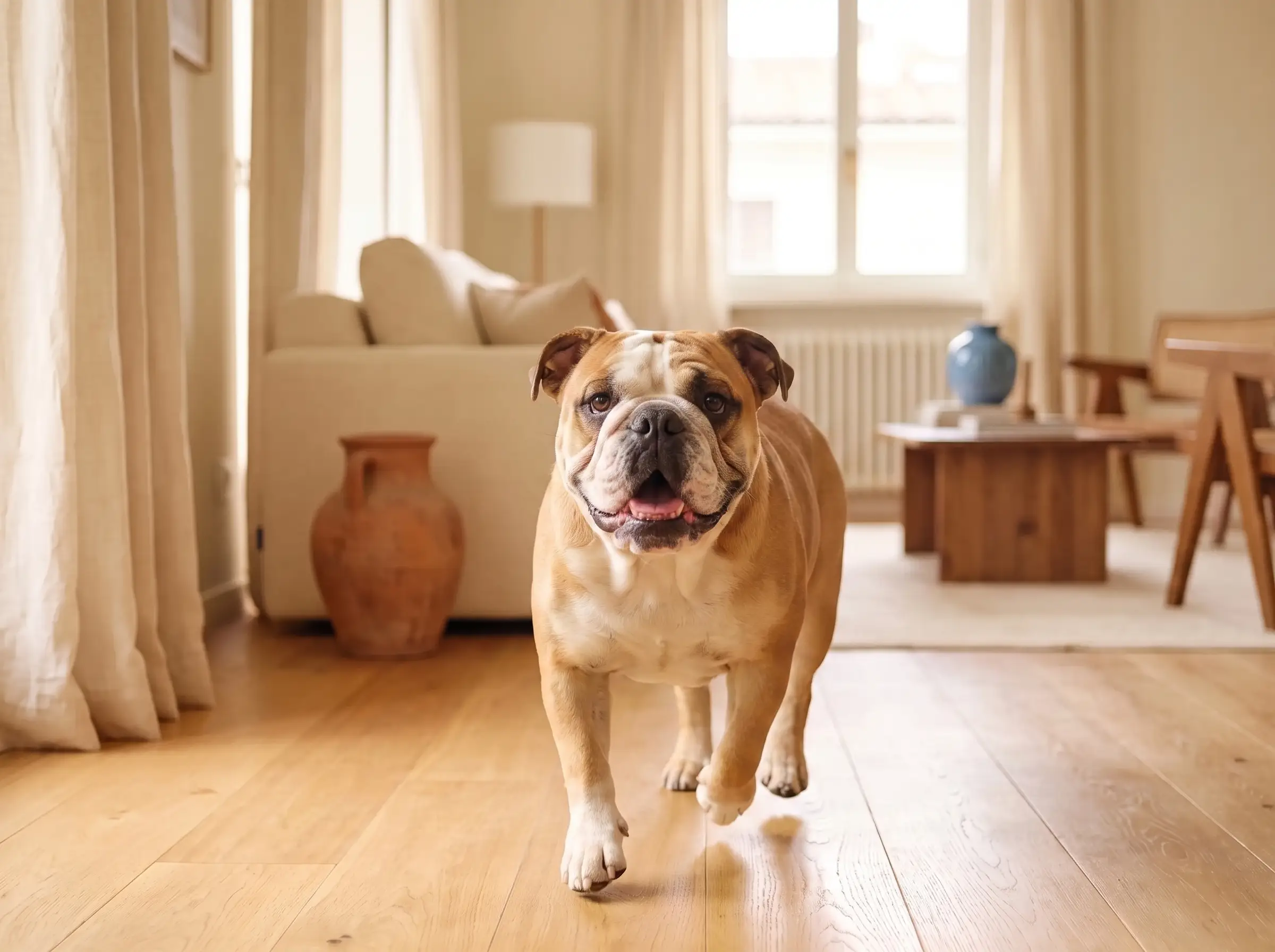 Bulldog Inglese mentre mostra il suo carattere vivace e affettuoso