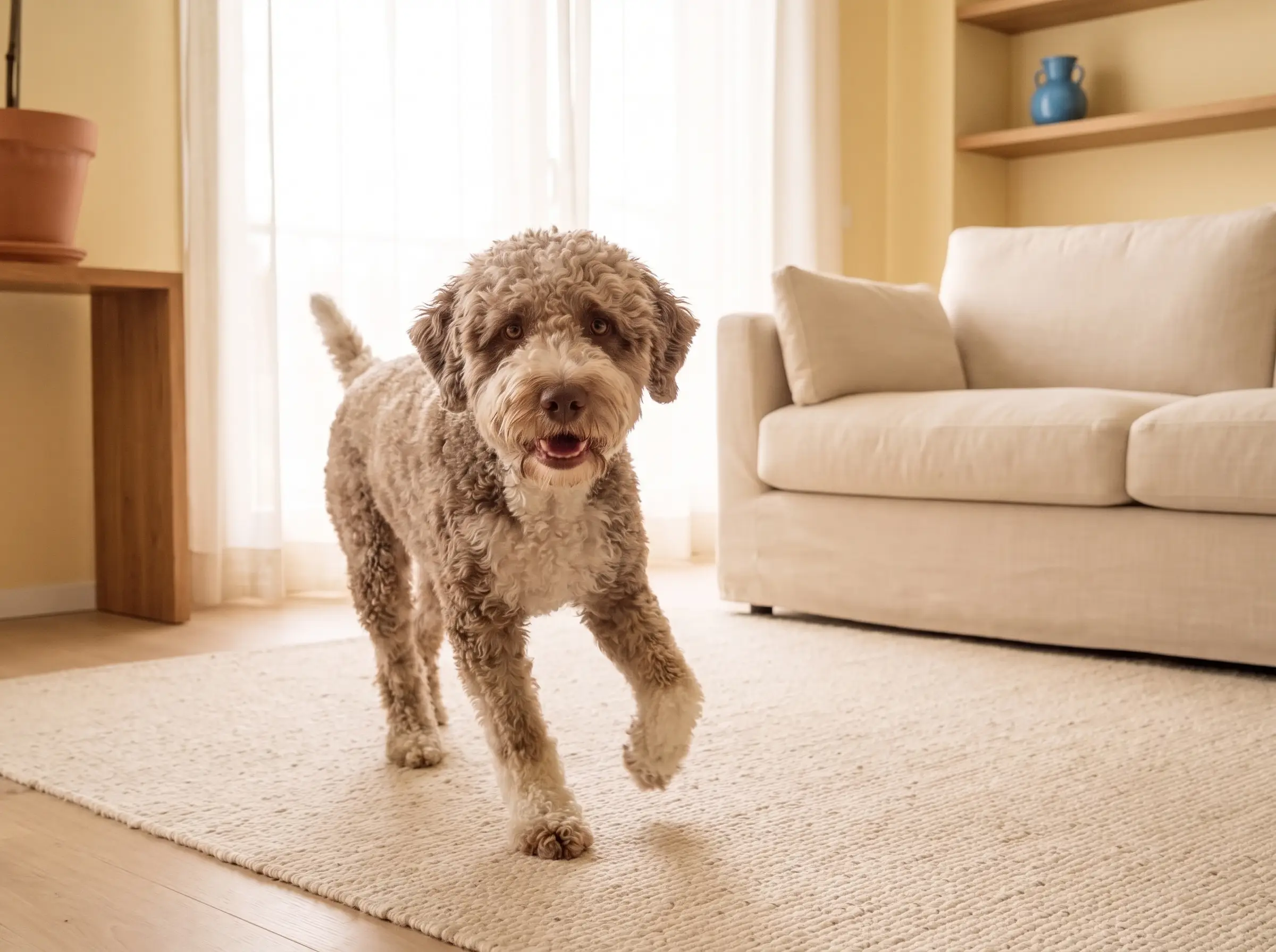 Lagotto Romagnolo mentre mostra il suo carattere vivace e affettuoso