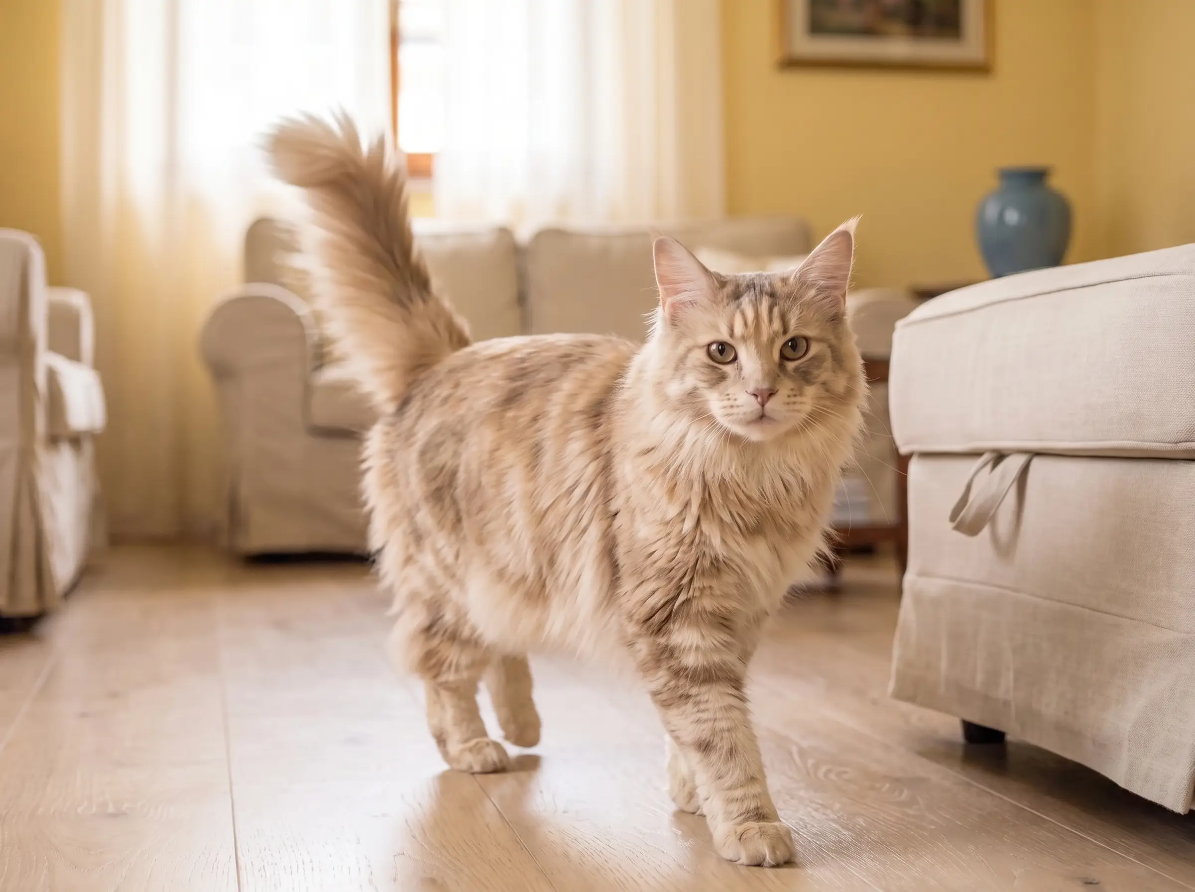 Maine Coon mentre mostra il suo carattere vivace e affettuoso