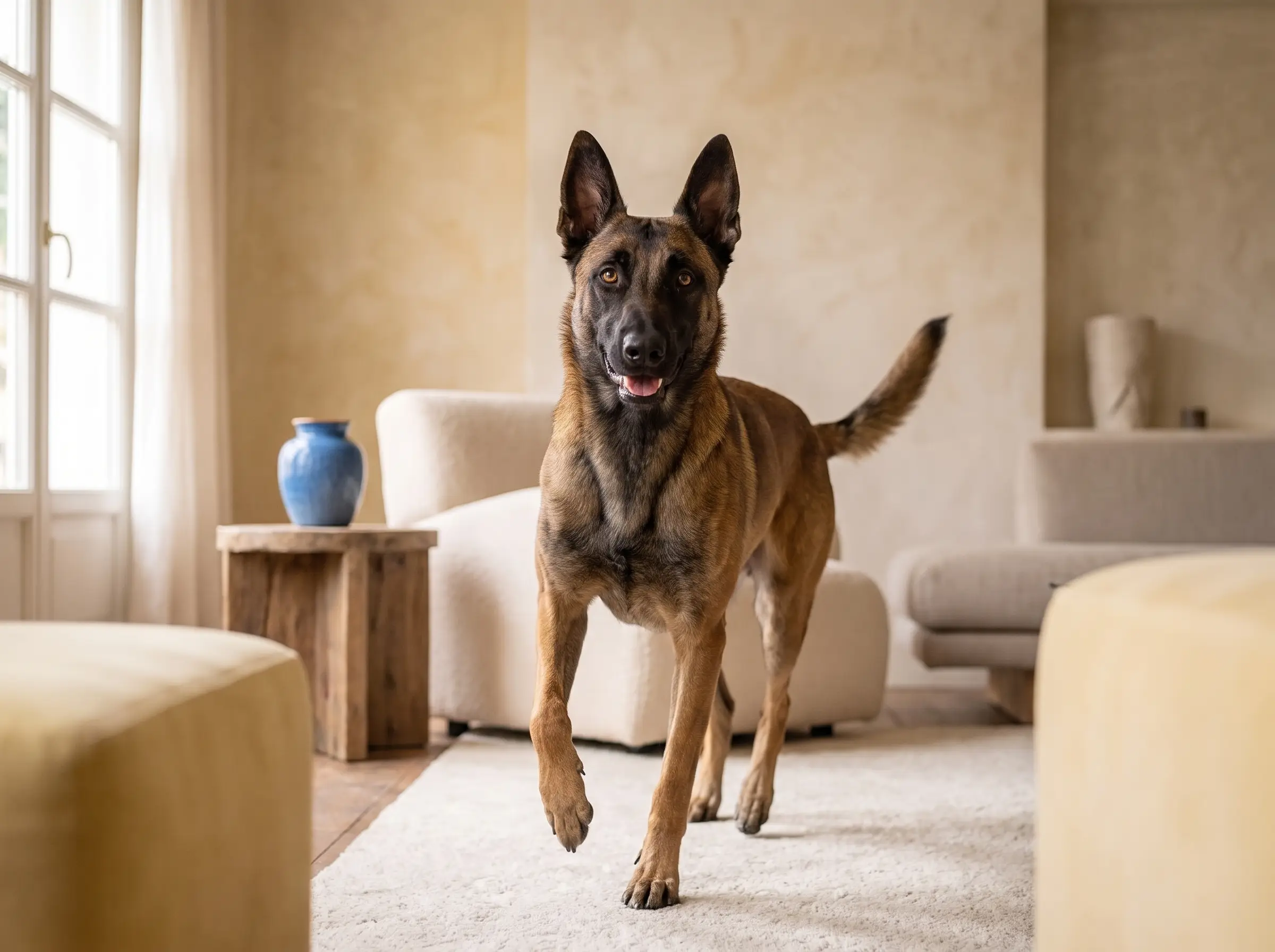 Pastore Belga Malinois mentre mostra il suo carattere vivace e affettuoso