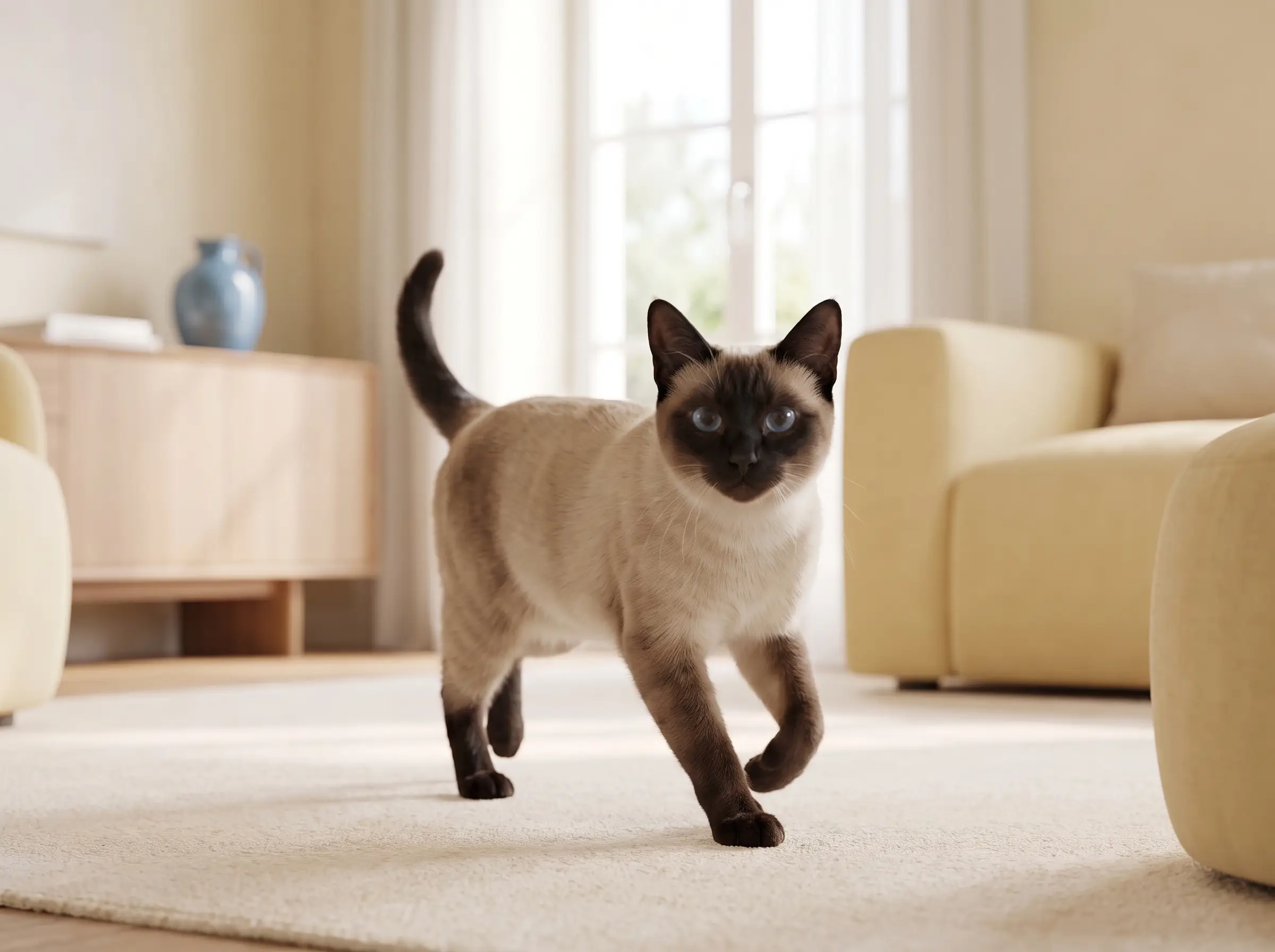 Siamese mentre mostra il suo carattere vivace e affettuoso