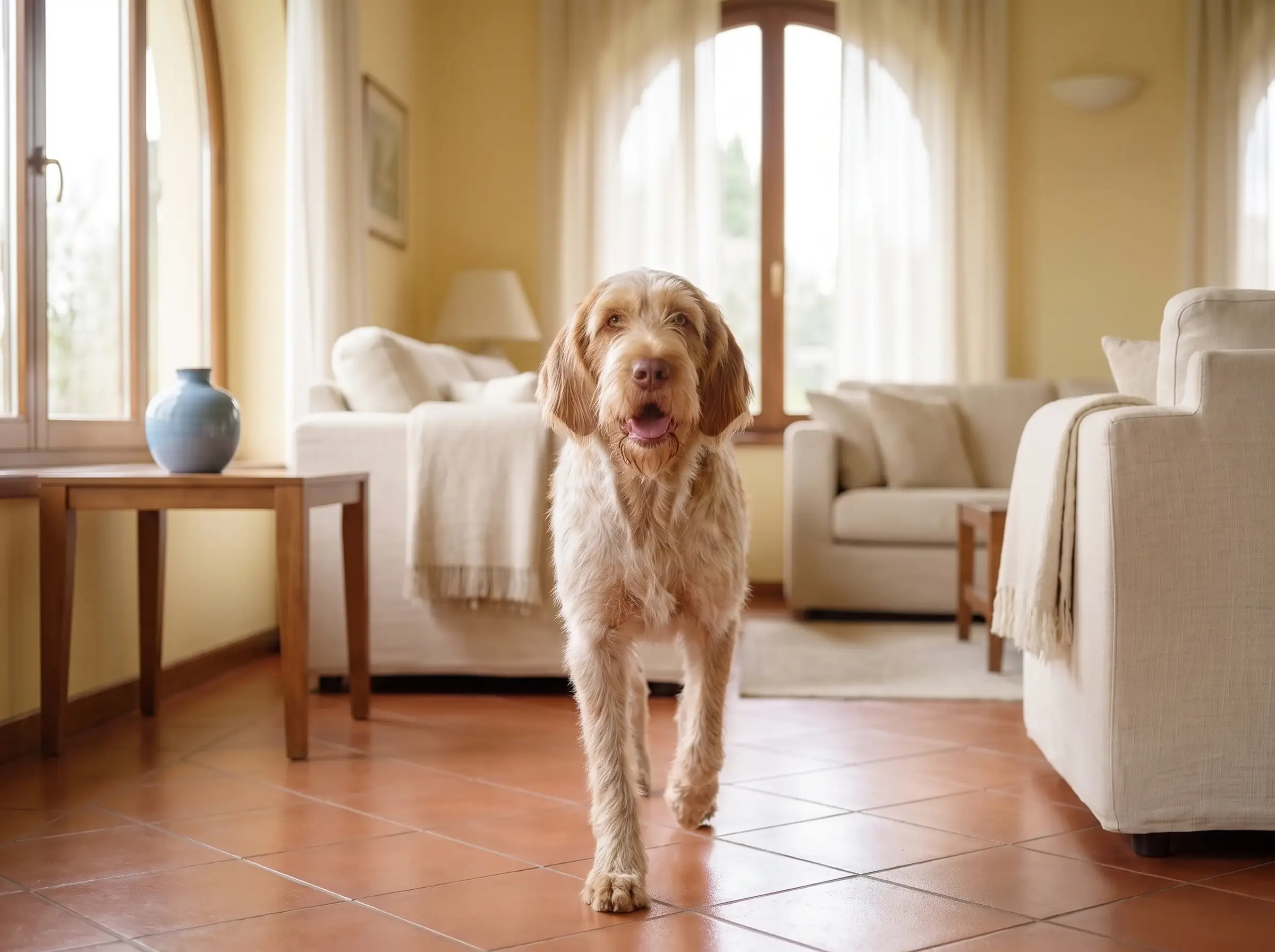 Spinone Italiano mentre mostra il suo carattere vivace e affettuoso