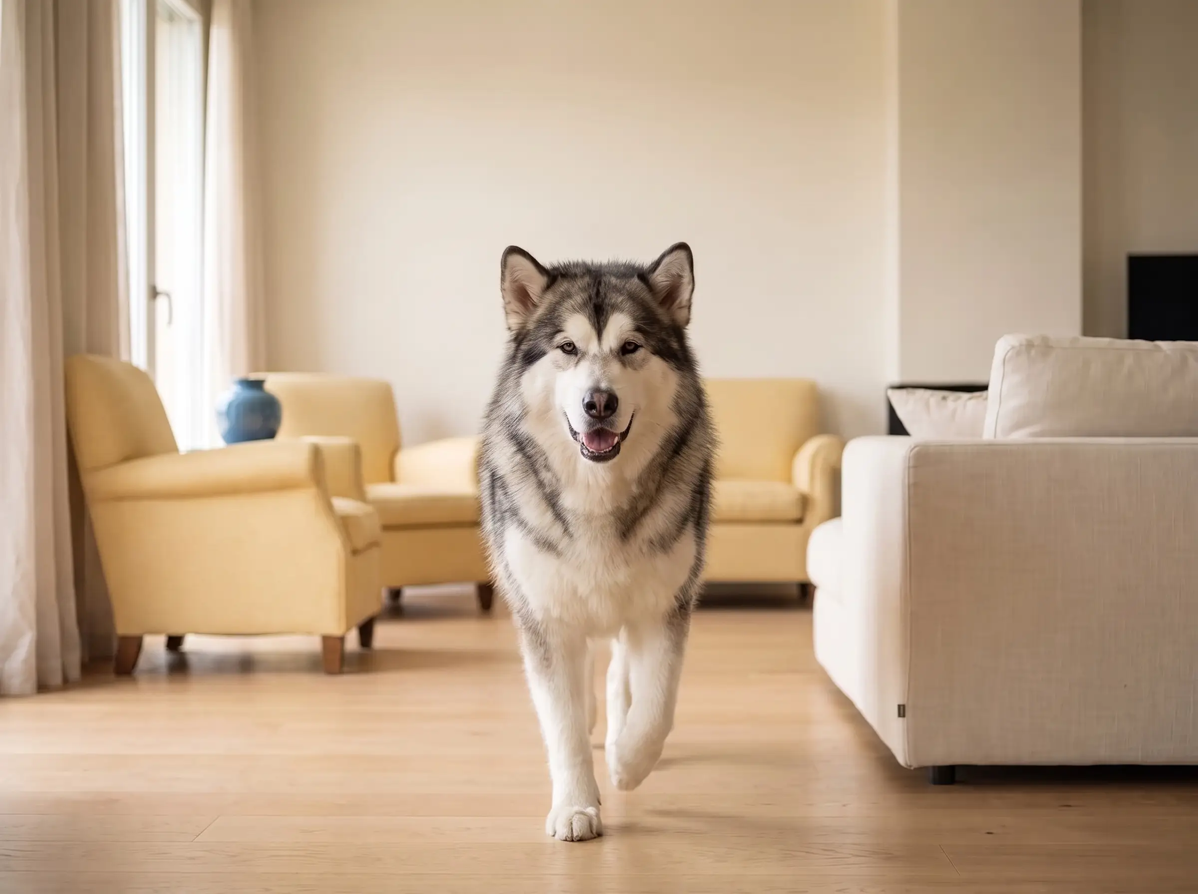 Alaskan Malamute mentre mostra il suo carattere vivace e affettuoso