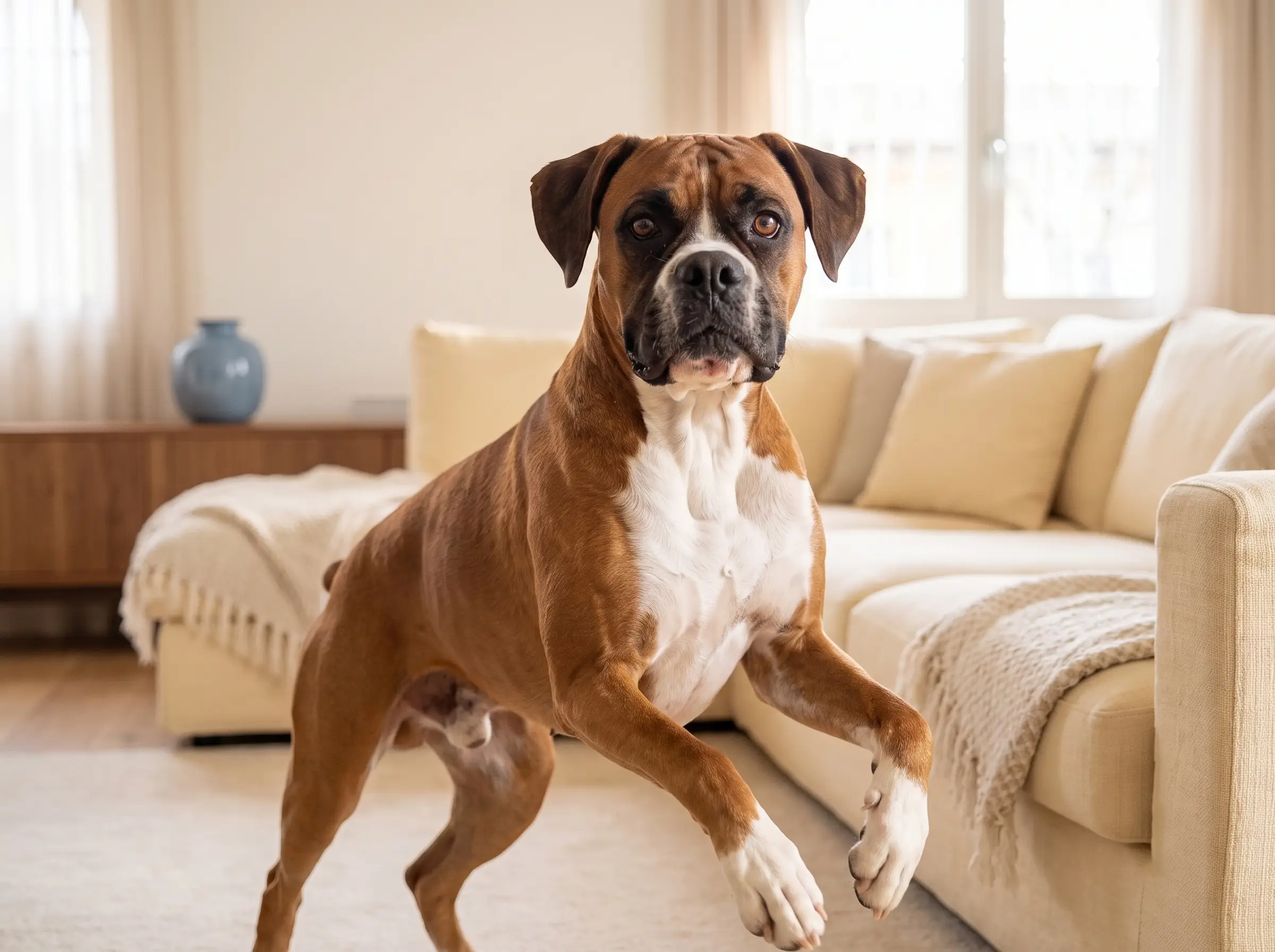 Boxer mentre mostra il suo carattere vivace e affettuoso
