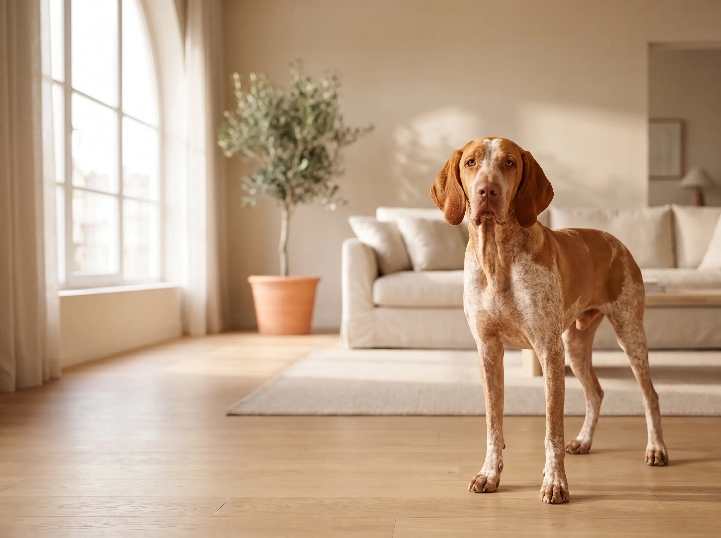 Bracco Italiano appena toelettato in un ambiente domestico