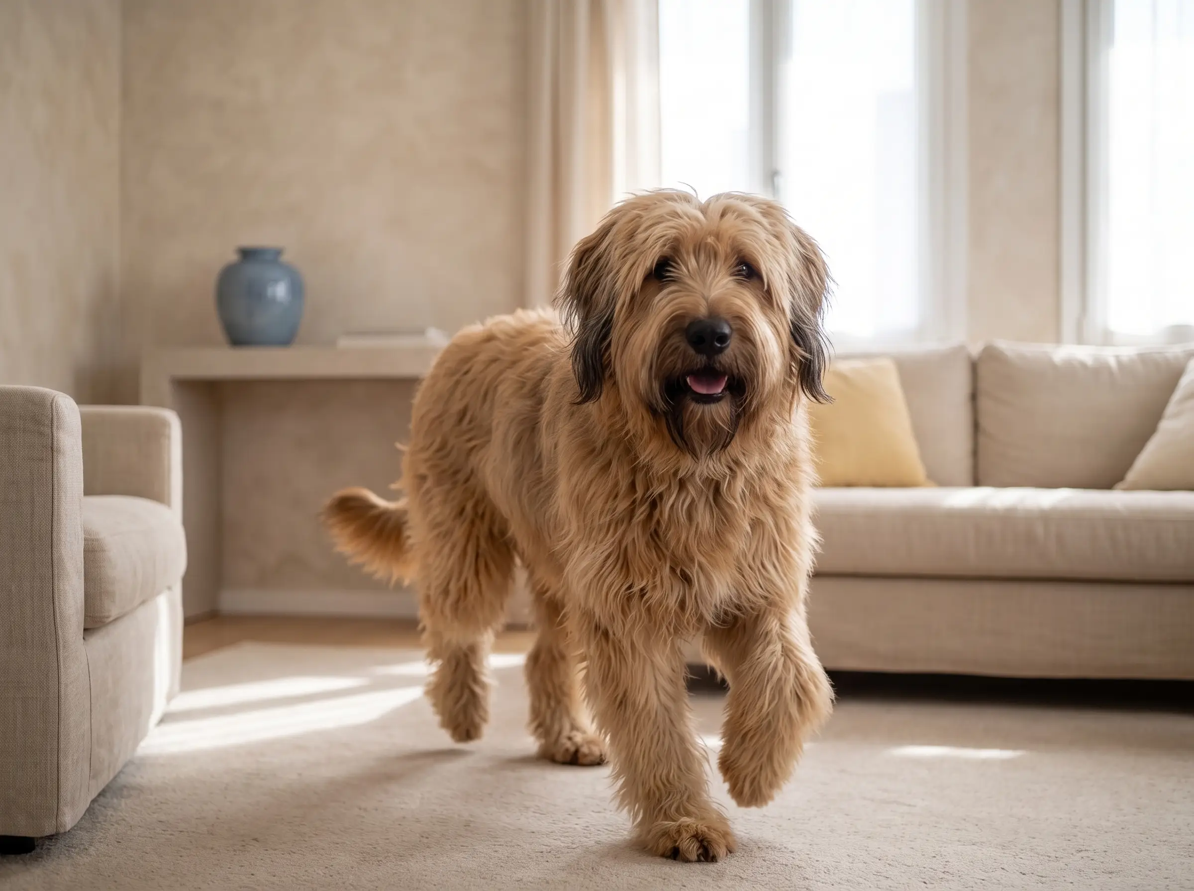 Briard mentre mostra il suo carattere vivace e affettuoso