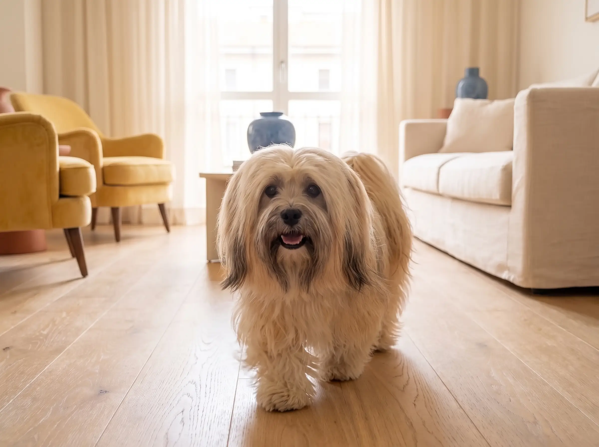 Lhasa Apso mentre mostra il suo carattere vivace e affettuoso