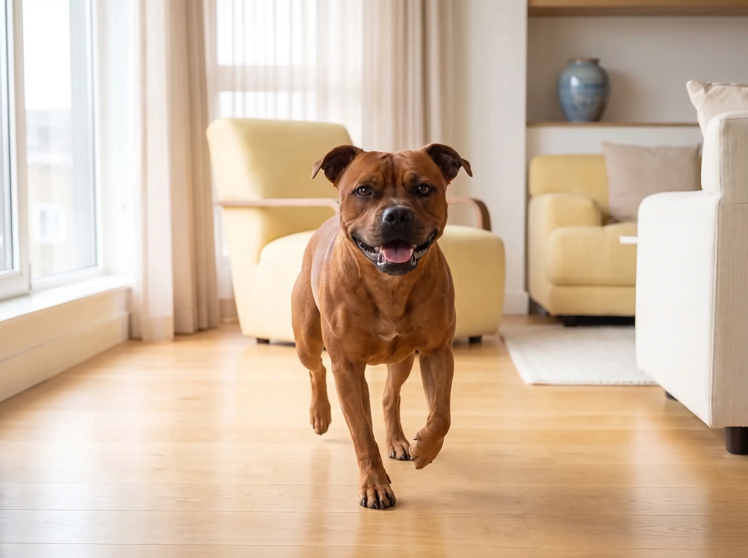 Staffordshire Bull Terrier mentre mostra il suo carattere vivace e affettuoso